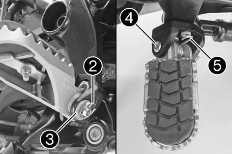 8 ERGONOMICS 71 8.8 Adjusting the footrests Info The operations on the footrest brackets are the same for the left and right sides. Remove screw. The foot brake lever swings up to the stop.