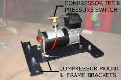 Using the 10-32" machine screws, washers, and nylock nuts, attach the compressor to the compressor mounting bracket. Place the black compressor wire onto one of the mounting screws.