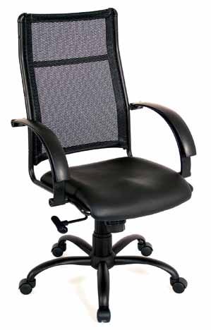 Mesh back and 2 to 1 synchro-tilt mechanism ensure comfort throughout the day. Solo Mid-Back With Arms Model No. 9521 Available in Black Mesh with Black Leathertek Seat.