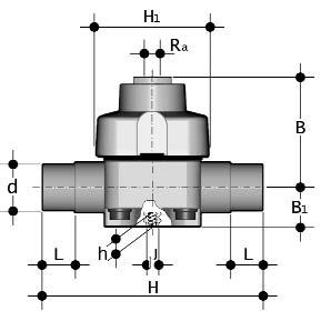 DM SERIES DIAPHRAGM VALVES Dimensions Spigot Connections Dimension (inches) Size d H L B 1 B 1/2 0.84 4.88 0.63 1.02 2.60 3/4 1.05 5.67 0.75 1.