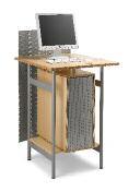 OPAC workstation Tangens Standing desk with work and resting surface, face side rounded to 850 mm radius, with milled hole for cable entry, rounded privacy canopy