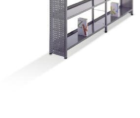 3 shelving frame: Square tubular steel, vertical tube 25 x 25 mm welded to 45 x 2 mm tie bar. R.4 shelving frame: Round tubular steel dia. 25 mm with tie bar.