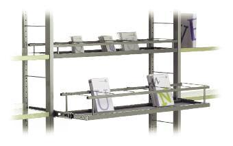 Display rack Display rack insert for title presentation and graduation of non-books, also usable for books, comics, folding maps, software; the cross-bars are height adjustable to 75 mm or 125 mm.