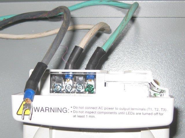 When connecting the power cables, it is best to use crimp on connectors because the connecting screws on the VFD are relatively small.