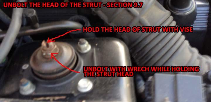 9.6 Proceed to unbolt the strut at his base using a 13/16 wrench. You will have 2 big bolts. 9.