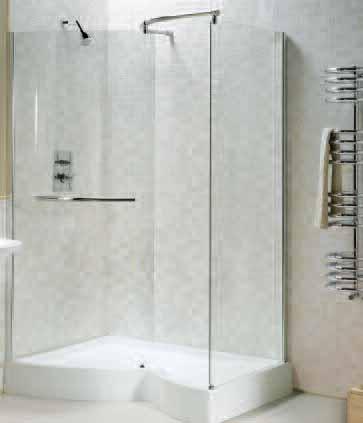 55mm Adjustment: 20mm 1350 x 900 Walk-In (LH shown) 6mm toughened glass Luxury styling with a showering and drying area