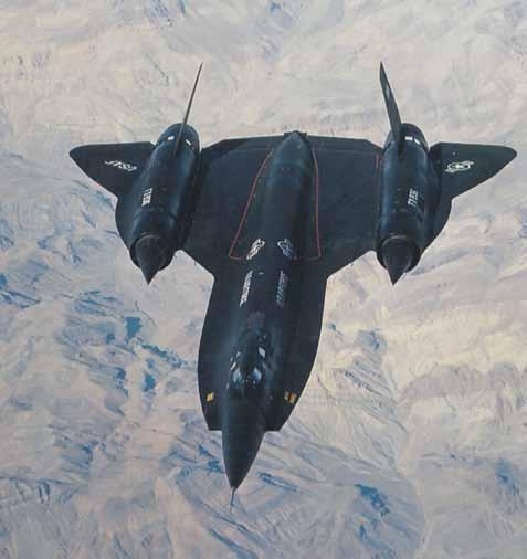 An SR-71 Blackbird cruising over California s Sierra Nevada mountains in the late 1980s, near the end of its nearly 0- year