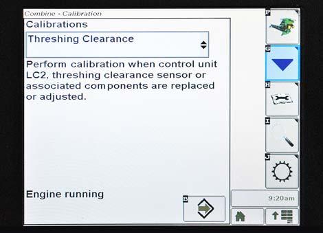 Press DIAGNOSTIC icon (A) on main page of combine display. The CALIBRATION page displays. 2.