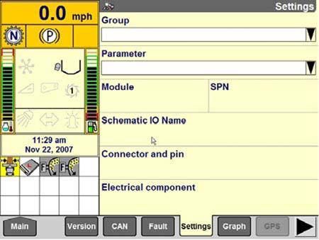 PREDELIVERY INSPECTION 4. Select GROUP drop-down arrow (A). The GROUP dialog box displays. 5. Select HEADER HEIGHT/TILT (A). The PARAMETER page displays. Figure 6.83: New Holland Combine Display 6.