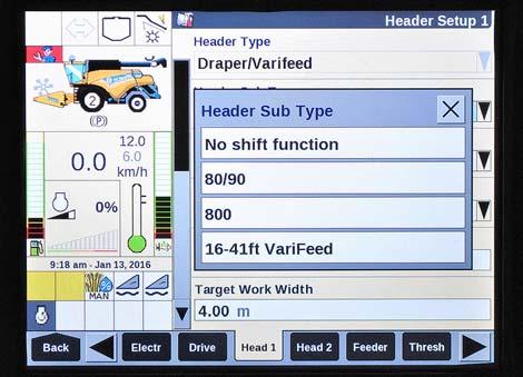 PREDELIVERY INSPECTION 6. Select 80/90 (A). Figure 6.103: New Holland Combine Display 7. Select HEAD 2 (A).