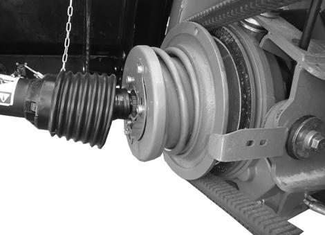 ATTACHING HEADER TO COMBINE 6. Rotate disc (B) on header driveline storage hook (A) and remove driveline from hook.