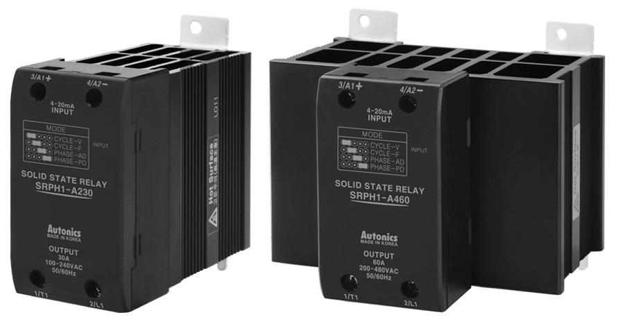 SRPH1 Series Single Phase, Analog Input Type SSR Features Power control/ Cycle control/phase control (fixed cycle/ variable cycle) are available with 4-mA analog input Superior dielectric strength :