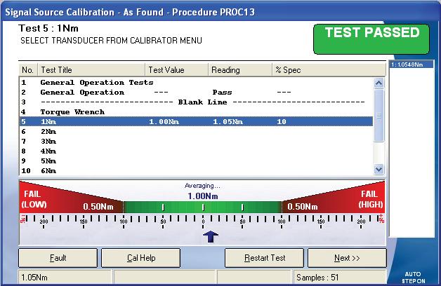 8. Torque Tests Calibration Screen Apply torque load to transducer