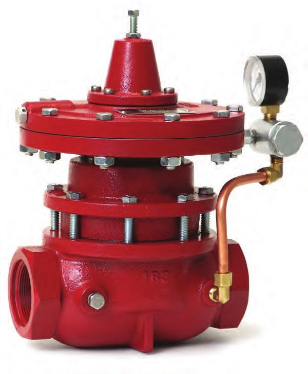 Vacuum, minimum OPERATION: Assume the PILOT SPRING is compressed with the ADJUSTING SCREW for a set pressure greater than the Upstream Pressure (Red).
