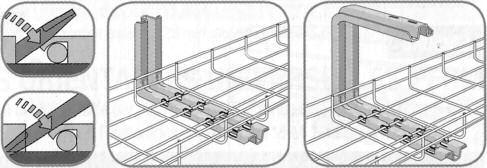 Swifts F31 SW steel wire cable tray Fixings profile brackets and fastenings CM013300 CM013300 CM556120 CM556320 CM013300 Dimensions and technical information (p. 25) Pack Cat. Nos.