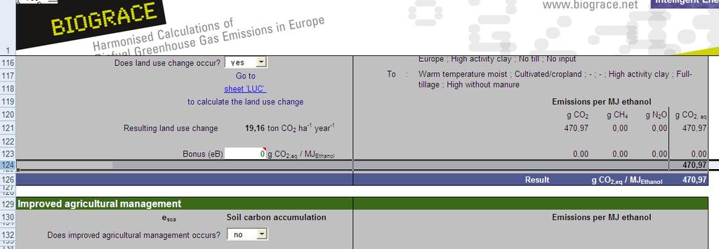 Step 5 : Check in the biofuel pathway that the LUC value is there.