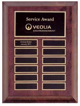 90 V6298 GA-3 Quarterly Perpetual Plaque 8 x 10-1/2 solid American walnut quarterly award plaque with four