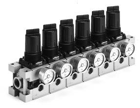 Regulator Manifold Modular Style /3000 A modular style that can be freely mounted on a manifold station. Optimal for central pressure control. Easily set up using the new handle.
