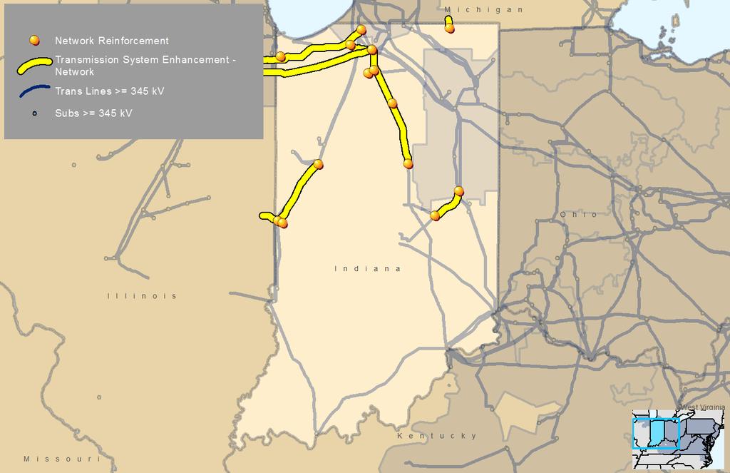 Indiana RTEP Network Projects (Greater than $5 million) Note: Network upgrades are new or upgraded facilities required primarily to