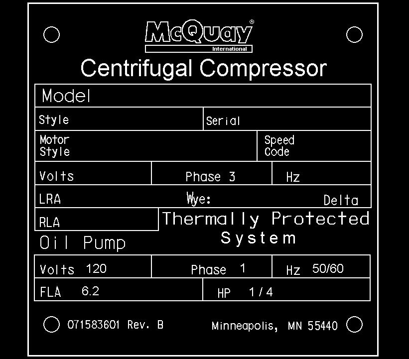 Compressor Nomenclature Model Number- Compressor CE 050 K ZY 0 B Compressor Impeller Size 048= 4.8" 050= 5.