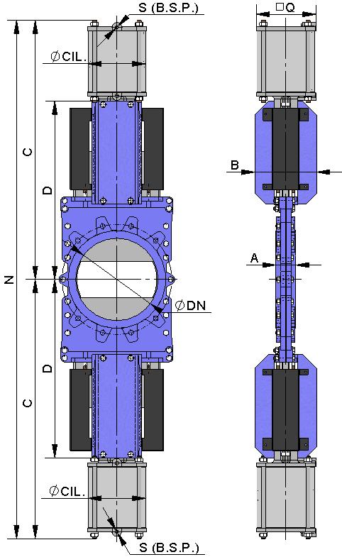 DOUBLE ACTING PNEUMATIC CYLINDER The air supply pressure to the pneumatic cylinder is a minimum of 6 Kg/cm² and a maximum of 10 Kg/cm², the air must be dry and lubricated.