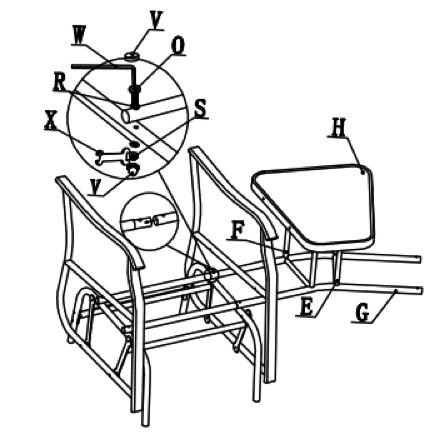 ASSEMBLY INSTRUCTIONS Step 7: Turn the table over, table top support bracket (small)(e), table top support bracket(big) (F), left and right seat connecting bracket (G) and table top(h) will be an
