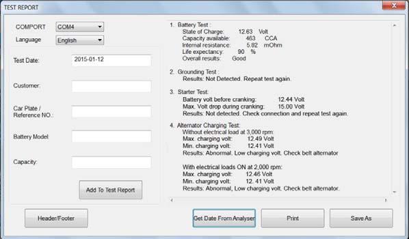 47 12 1015 rev B User s Manual Version 14.12 3. While on this display (Fig.81) click on [Get Data from Analyser] tab on the PC and the Test Result will appear. See example below.