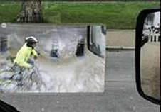 Left hand drive vehicles should fit the Fresnel Lens on the off side of the vehicle. The Product Image FRESNEL Lens The Product Fitted FRESNEL Lens showing a cyclist in the lorry s blind spot.