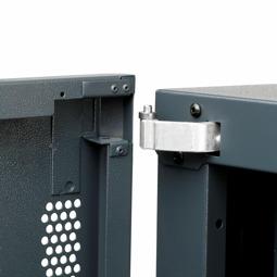 gliding, assembled fully configured, Rear access panel finished in Black RAL 9005 Available in 1 width, 2 depths and 2