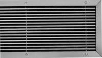Standard finish: Powder coated RAL 9010 20% gloss. Type WAP Supply or return air linear grille with fixed horizontal profiled blades. As type AH but 3mm blades on 12.5mm pitch.