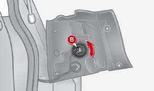Remove the two light fi xing bolts A, Extract the light from outside, Turn the pin C to the left and remove it.
