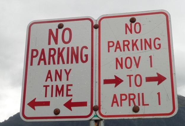 The section of Vista Drive above the first condominium driveway allows parking on the east side except between November 1 and April 1.
