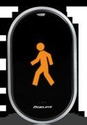 Solid amber display alerts the driver that a pedestrian or cyclist is detected around the truck,