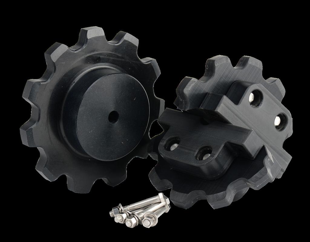 Non-Metallic Sprockets Benefits: Extend Chain Life Corrosion Resistant Materials Light-Weight USDA/FDA Approved For use with Steel or Plastic Chain