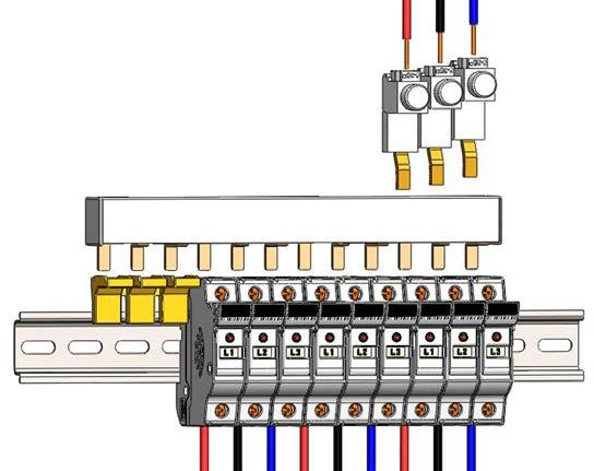 8 Fuse blocks and holders Accessories Power feed terminals 1- and 3-phase comb busbars Contact safety covers Comb busbars Easily distribute power in single-or three-phase systems Flexible