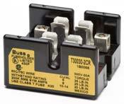 Fuse blocks and holders 8 T300 300 volt Class T fuse blocks Dimensions in Bussmann series T300 fuse blocks are open fuse blocks for use with Class T fuses up to 600 amps in various pole