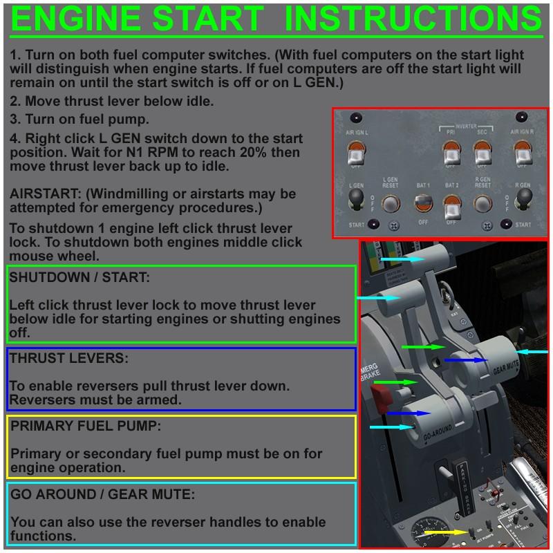 6. ENGINE START INSTRUCTIONS These instructions can be loaded from the aircraft option panel so you can get help in the sim.
