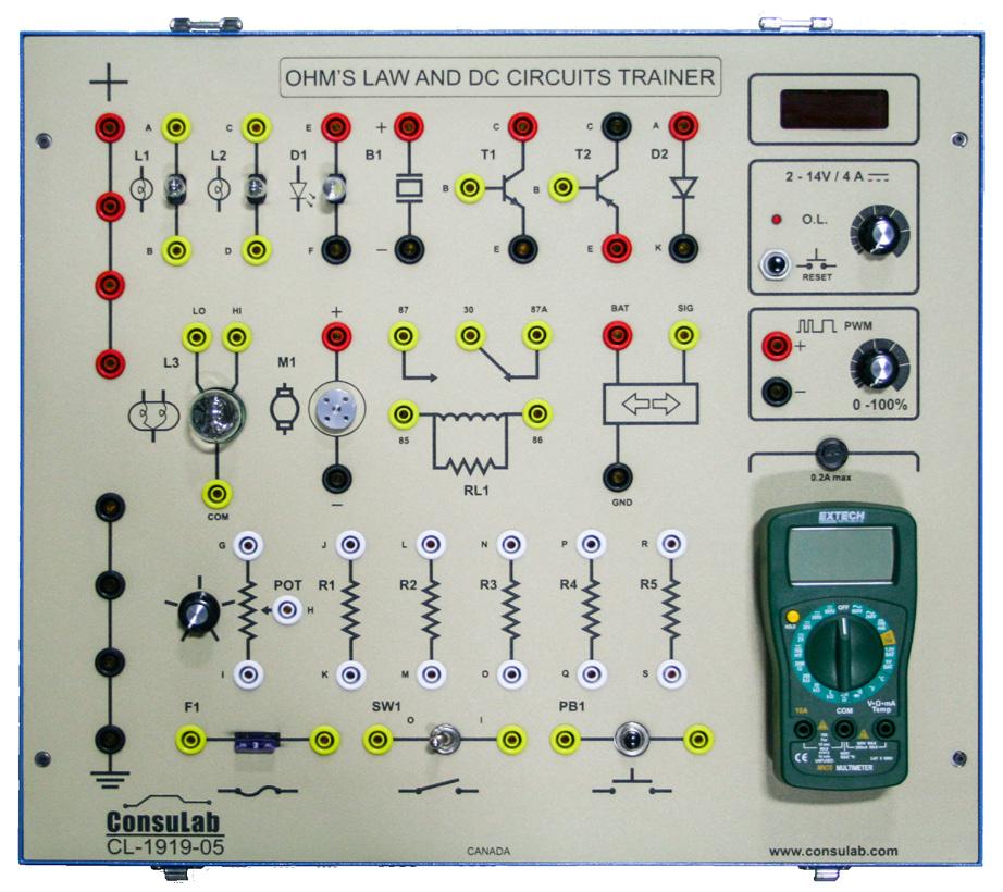 It is designed to help teach Ohm s Law basics as well as demonstrating common electrical system components and circuit operation.