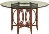 Rattan base; antique brass finished metal accents; metal stretcher; leather strapping Glass top required to complete table. Will accommodate the 001-054GT Glass Top or the 001-060GT Glass Top.