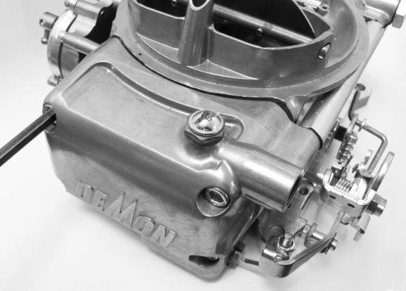Once a Demon carburetor is in place and the engine is running, the level should be set such that it is in the middle of the sight window.