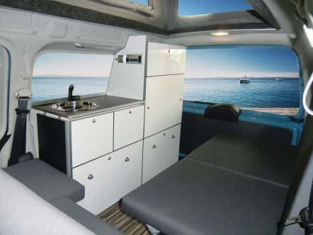 Caddy Camp Maxi Conversion Price from 13,950.00 Conversion Specification Reimo elevating roof (supplied in white).