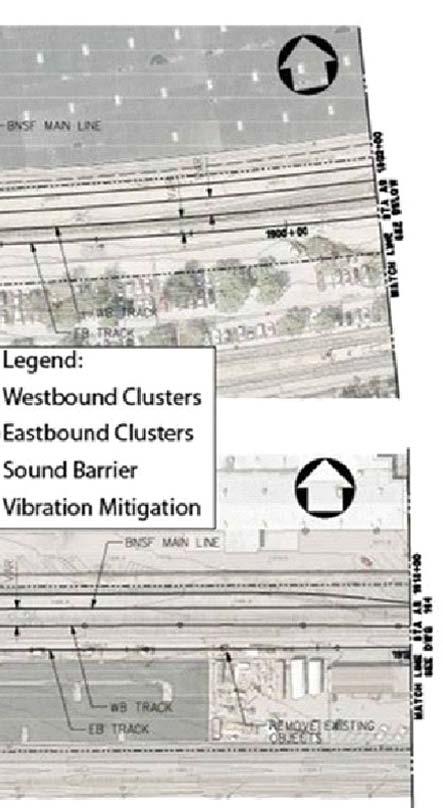 Moderate noise impact is predicted at cluster WB2, which is 62 feet from proposed location of the nearest light-rail track. Existing noise levels in Pomona are relatively high.