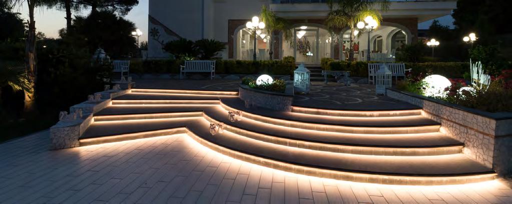 The flexible Led Strip Collection, Linea Luce Flex IP Six Series both IP65 and IP68, allows the realization of lighting projects for indoor and outdoor environments highlighting and modelling the