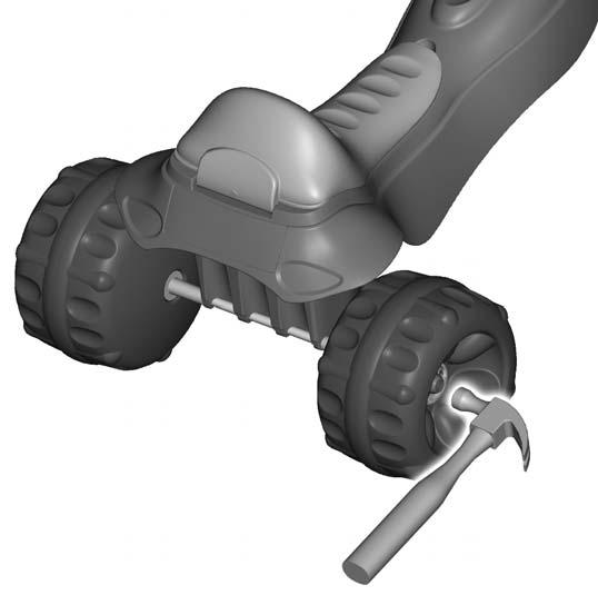 While holding the pedal hubs on the pedal axle, insert the pedal axle into the hole in the center of the front wheel.