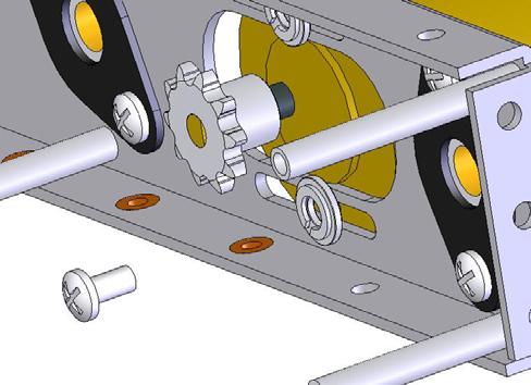 the slot nearest the center of the bulkhead and in the orientation shown below. Gearhead Motor and Sprocket Assembly (From step 3 on previous page) 1.