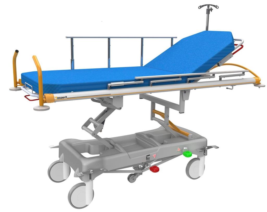 Stretcher ALU ROLL / EASY ROLL Hydraulic variable height :60 cm to 88 cm (without mattress) OVERALL DIMENSIONS : Length = 211cm Width = 75cm Sleep platform 187 x 60cm SWL : 200 kg Metal structure