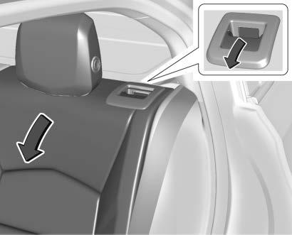 3. Pull on the lever on the top of the seatback to unlock it and fold the seatback forward. For outboard seatbacks, a tab near the seatback lever moves forward when the seatback is unlocked.