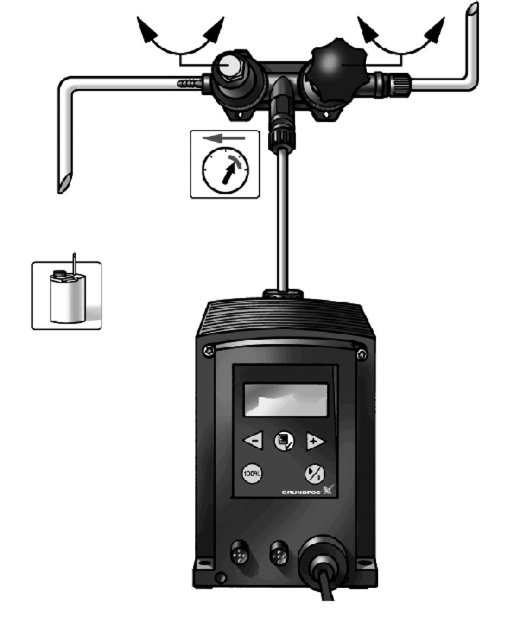 The outlet of the other valve is connected to the tank, and the valve thus functions as a pressure relief valve or a safety valve protecting the pumps and the discharge tube against excessive