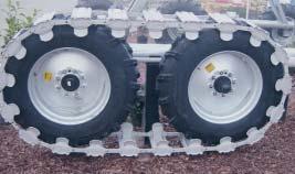 Lowest ground pressure available with tires Accepts any current tire size Special heavy-duty center gearbox Heavy-duty basebeam Minimize ruts No special tires to purchase. Use existing supply.