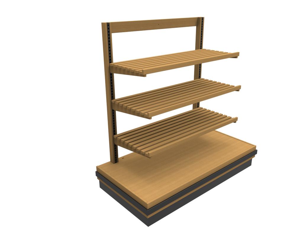 BCS SERIES ISLAND SHELVING DISPLAY - END CAP SDCT-023-01B Island Shelving Display - End Cap 60 30 61 3/8 Birch/maple plywood & solid maple construction Heavy duty casters 2 ABS bumper Adjustable